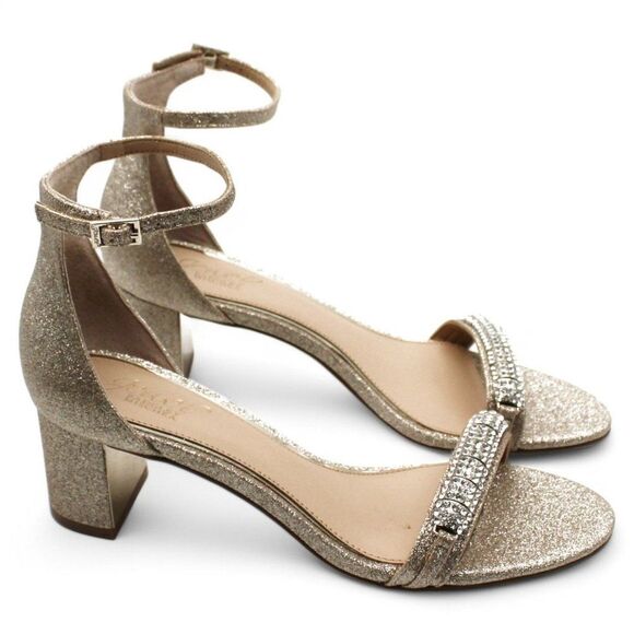 Jewel Badgley Mischka Womens Ramsay Glitter Open Toe Block Heels - Picture 1 of 6
